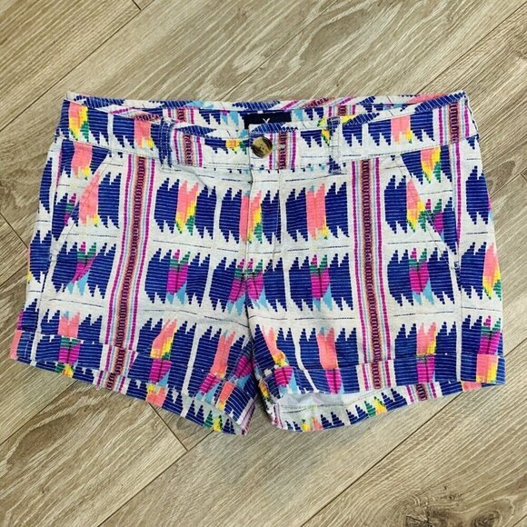 American Eagle Womens Shorts Size 6 Midi Stretch Multicolor Abstract Print Twill - Picture 1 of 11